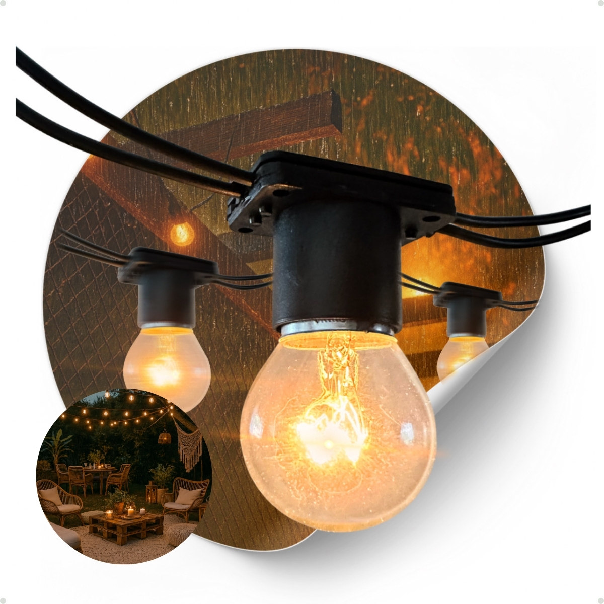 Aplicação de varal de luz em ambiente externo